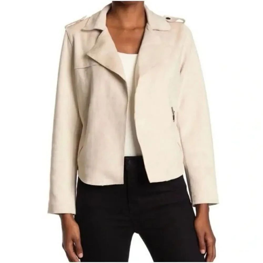✨T.TAHARI FAUX MICROSUEDE MOTO SZ SMALL CREAM JACKET✨